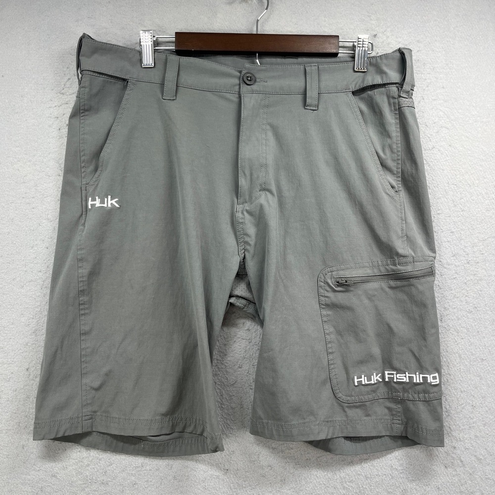 Huk Fishing Shorts Men XL Gray Performance Cargo Sun Protection Outdoor Gorpcore